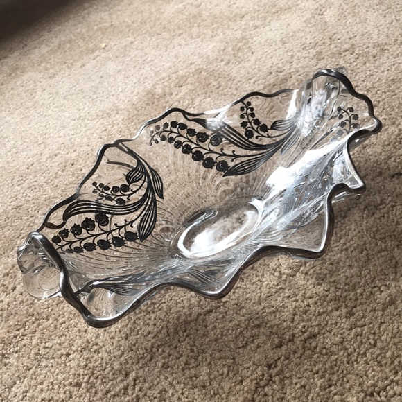 Vintage Cambridge Glass Caprice Large Oval Bowl with Sterling Silver Overlay - Picture 14 of 14